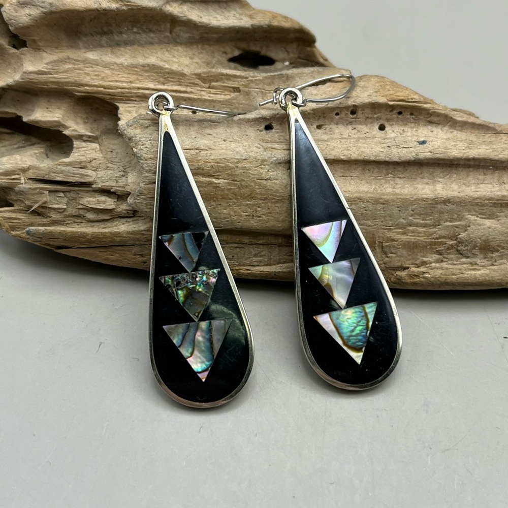 Elegant Vintage Black Onyx and Silver Teardrop Earrings- Boho Statement